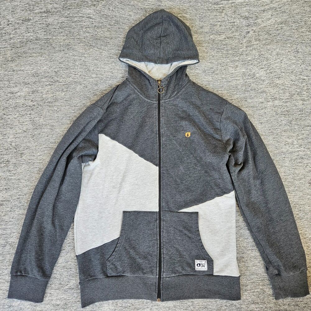 Picture Organic Cotton Men's XL Full Zip Gray White Hoodie Sweatshirt Colorblock